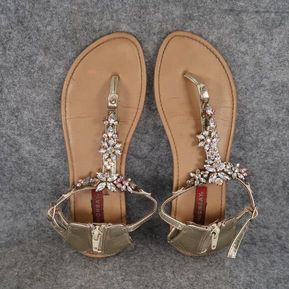 Union Bay Shoes Womens 7 Sandals Flat Thong Embellished Strap Heel Zip Metallic - Picture 6 of 10